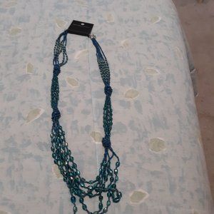 New York & Company Long Blue Beaded Multistrand Necklace NWT